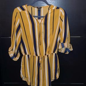 Women’s medium Rue21 yellow/blue/white mid sleeve top